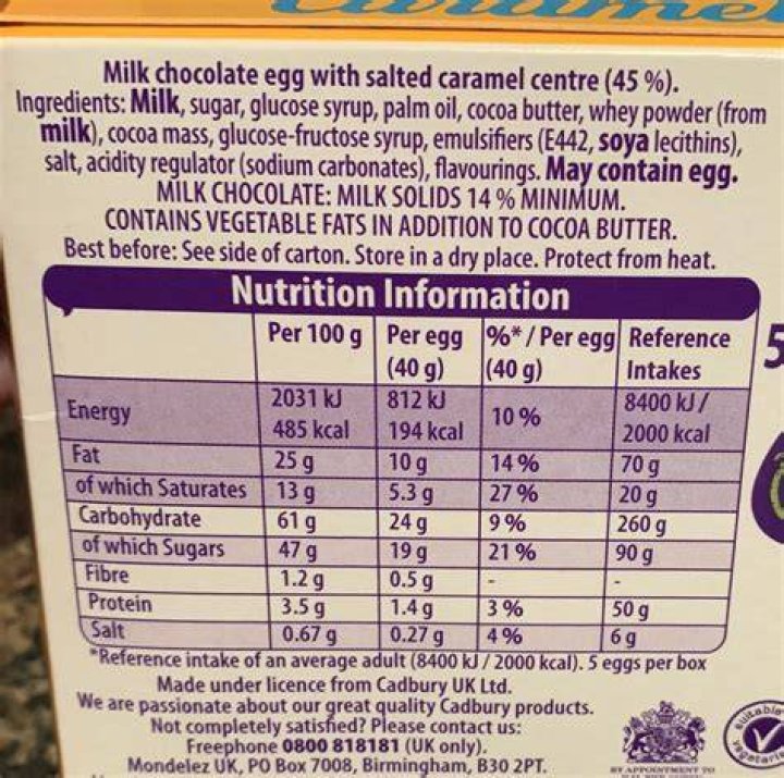 How many calories is a Cadbury caramel egg?